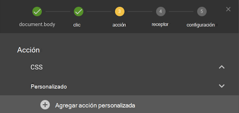Captura de pantalla de la opción Agregar acción personalizada.