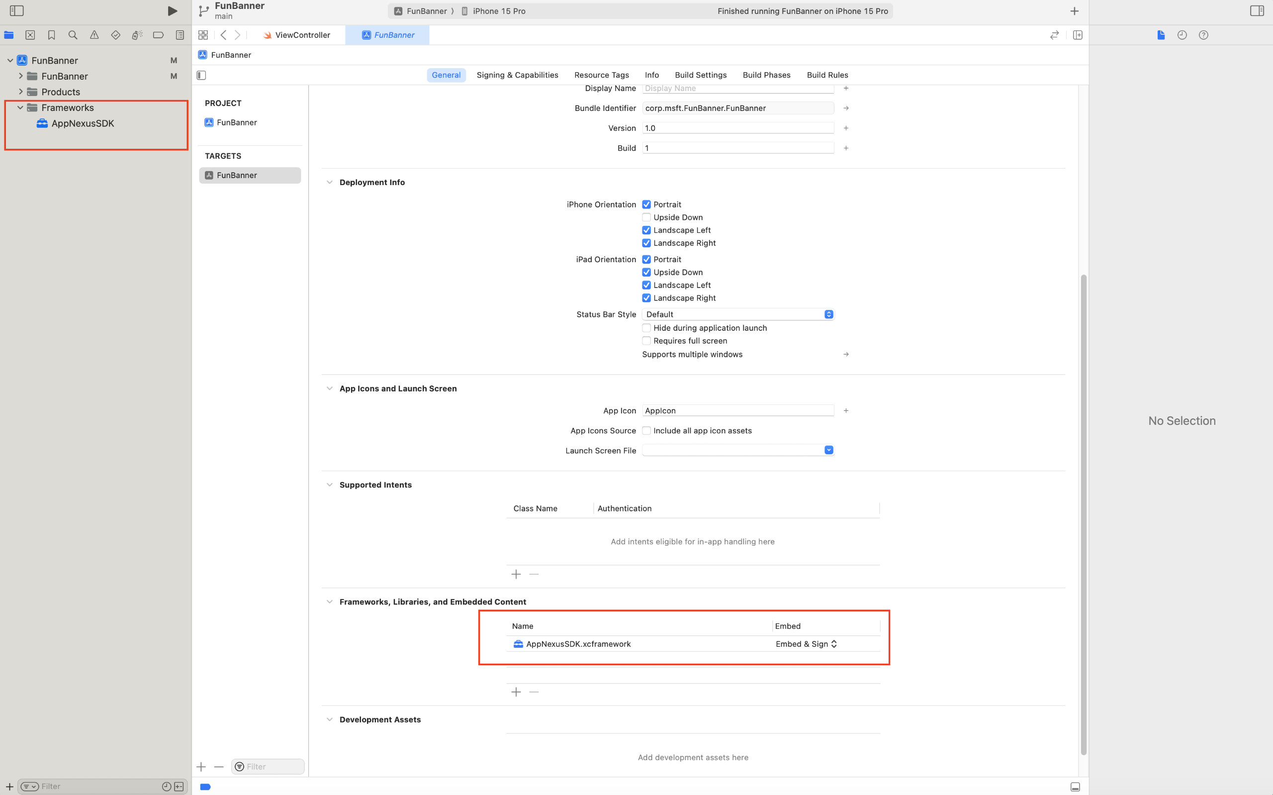 Captura de pantalla que muestra cómo agregar el SDK de AppNexus en XCF.