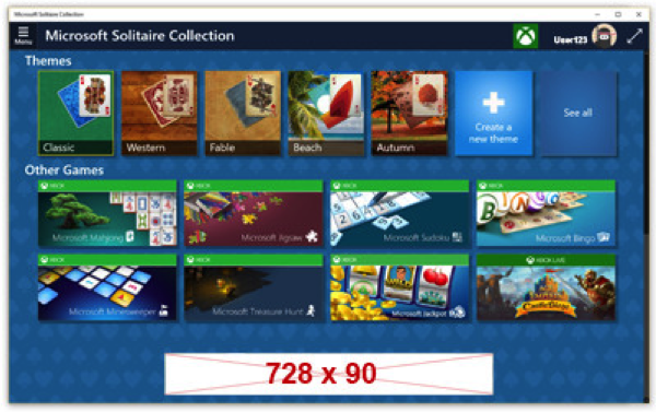 Captura de pantalla de la pantalla principal en Microsoft Solitaire Collection.