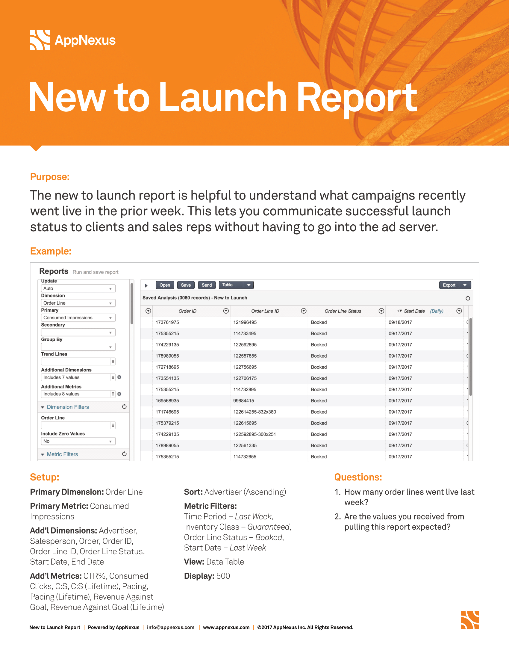 Captura de pantalla que proporciona detalles sobre el informe Nuevo para iniciar.