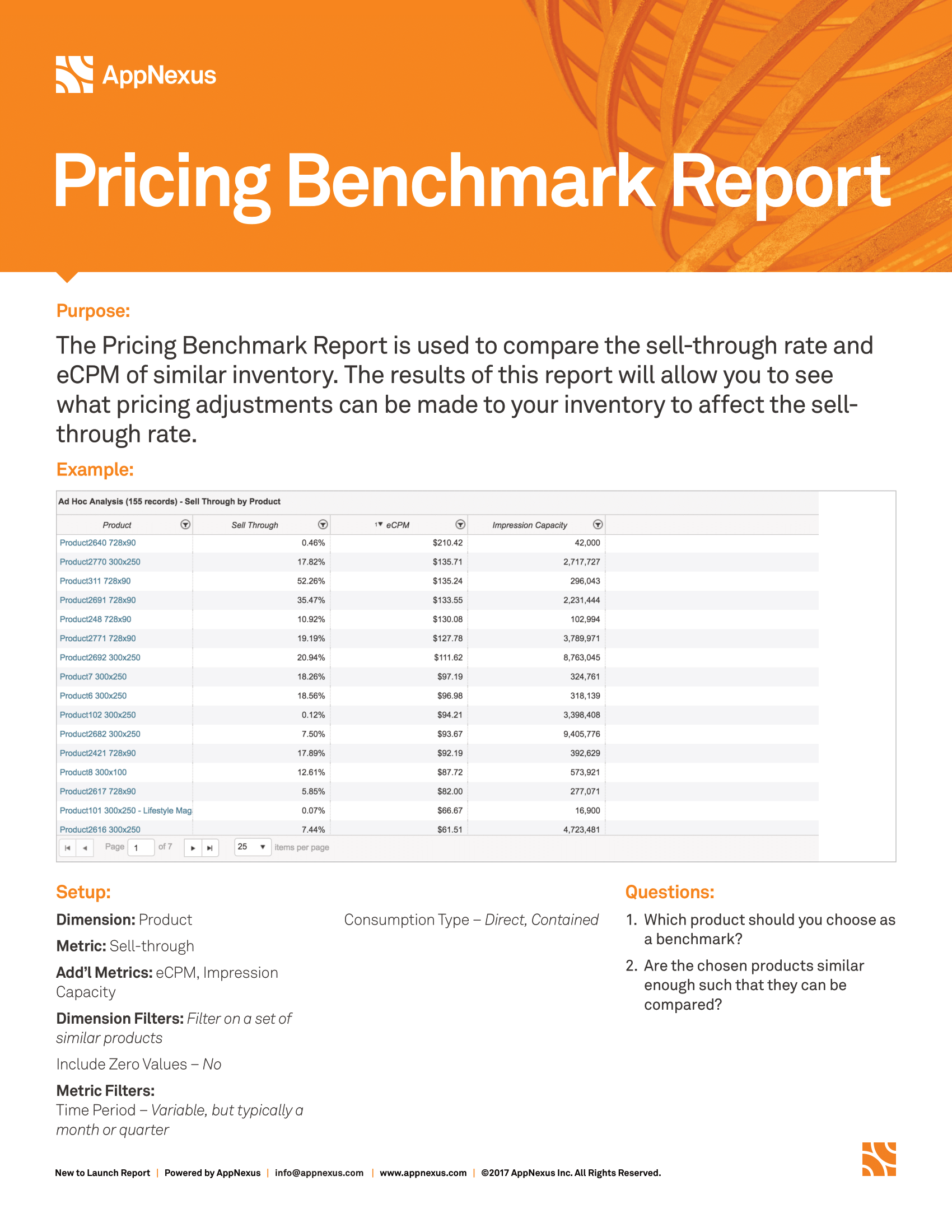 Captura de pantalla que proporciona detalles sobre el informe de Pricing Benchmark.