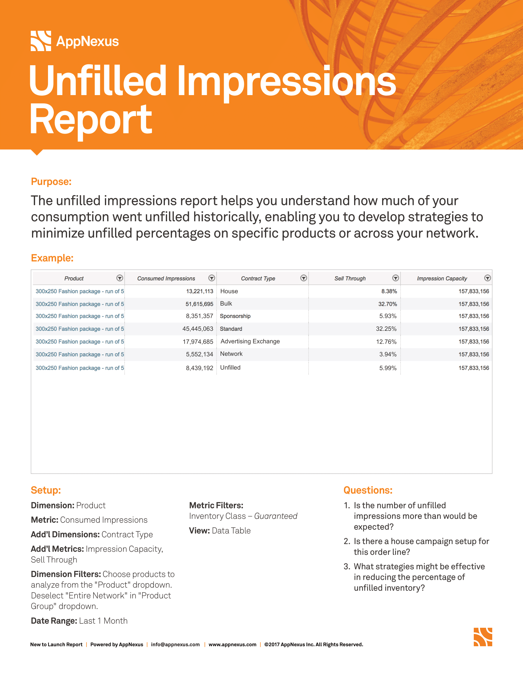 Captura de pantalla que proporciona detalles sobre el informe Impresiones no rellenadas.