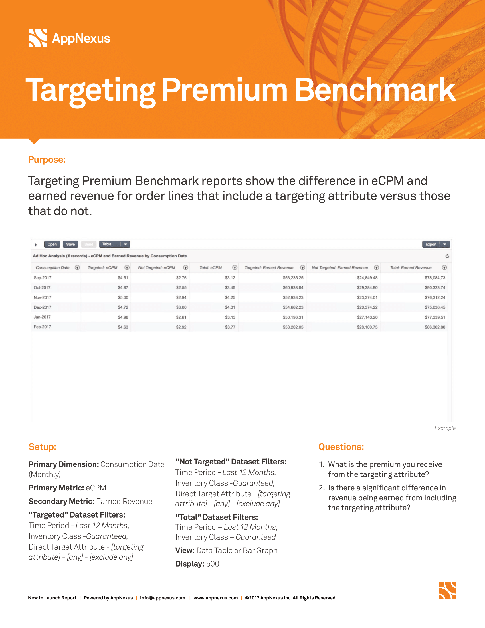 Captura de pantalla que proporciona detalles sobre el informe Targeting Premium - Geo.