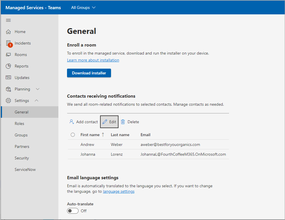 Captura de pantalla de la configuración y las claves de autoinscripción.