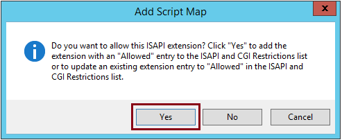 Captura de pantalla de confirmación para agregar la extensión ISAPI Captura de pantalla de