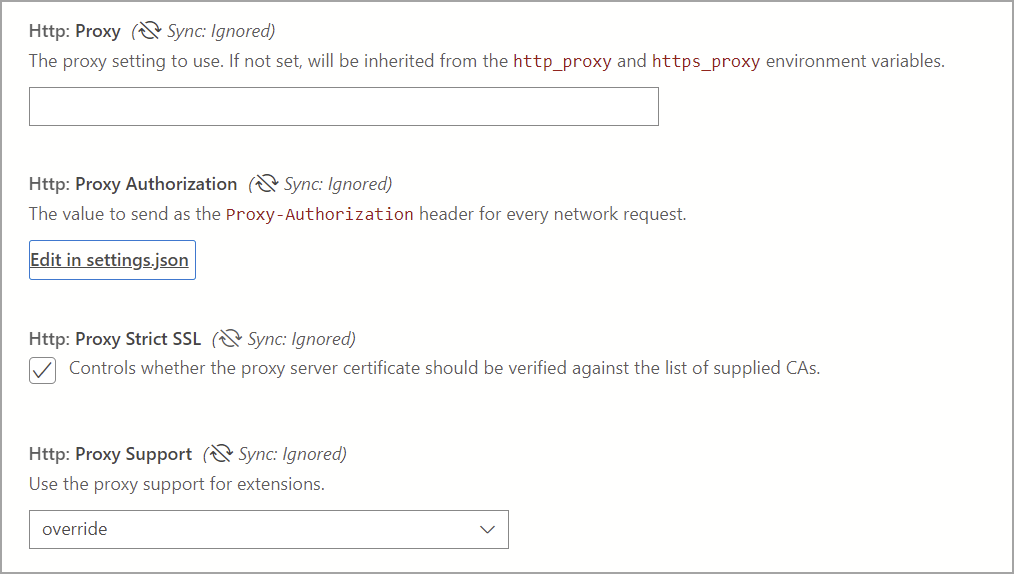 Captura de pantalla de la configuración de proxy de la autenticación de Azure.