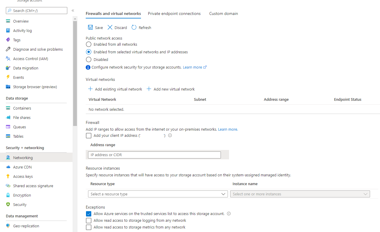 Captura de pantalla de la configuración de almacenamiento del firewall.