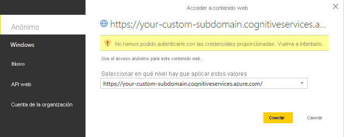 configuración de la autenticación como anónima