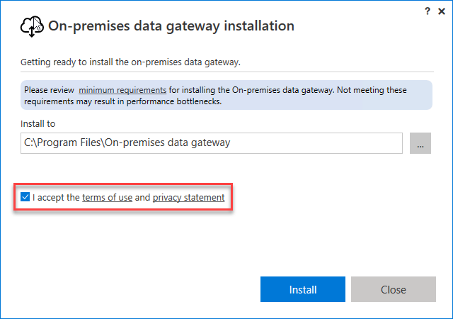 Captura de pantalla que muestra la ubicación de instalación y los términos de licencia.