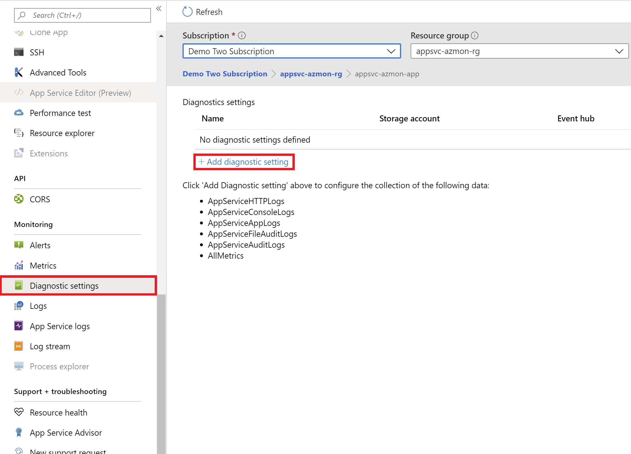 Configuración de diagnóstico