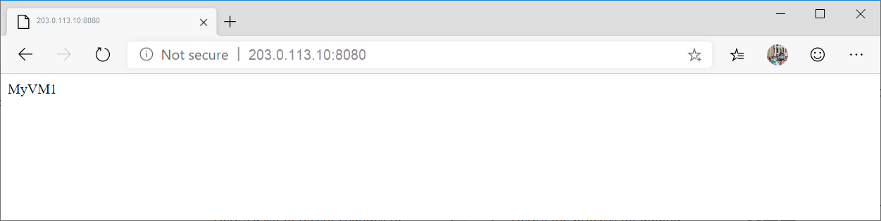 Captura de pantalla de la dirección URL base de prueba en Application Gateway.