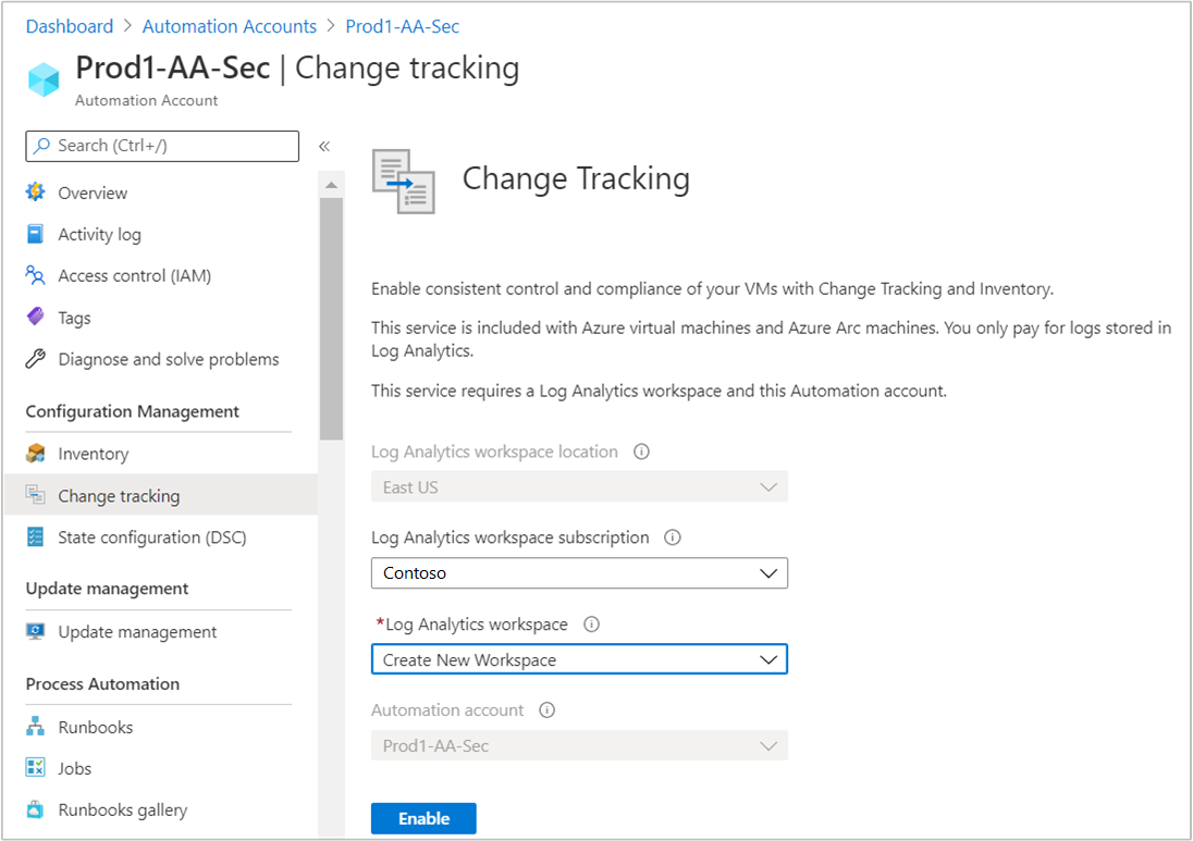 Habilitación de Change Tracking e Inventario