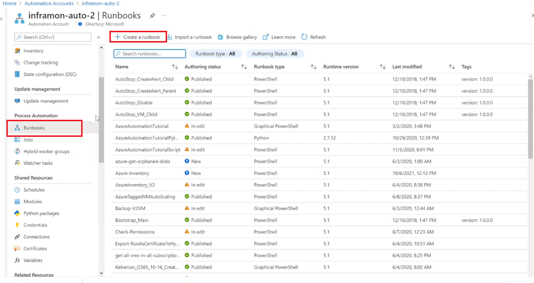 Creación de un runbook de flujo de trabajo de PowerShell desde el portal