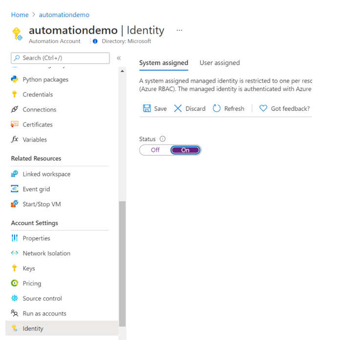 Habilitación de una identidad asignada por el sistema en Azure Portal.