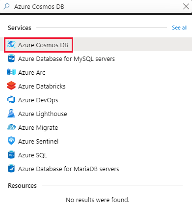 Búsqueda del servicio Azure Cosmos DB.