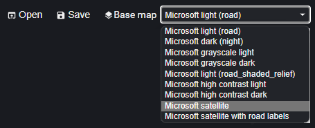 Captura de pantalla de la lista desplegable de mapas base en la barra de herramientas del editor visual.