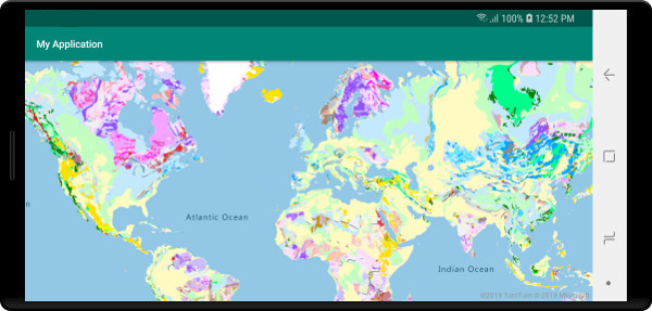 Mapa de Android en el que se muestra la capa de mosaico de WMS