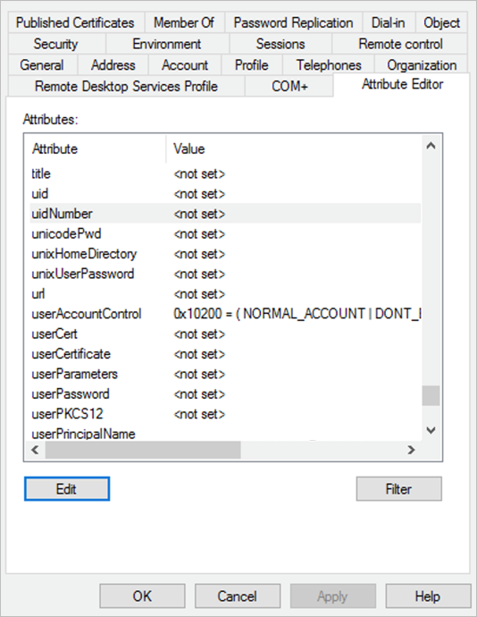 Editor de atributos de Active Directory