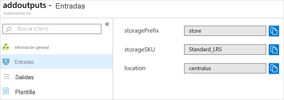 Captura de pantalla de Azure Portal en la que se muestran las entradas de implementación.