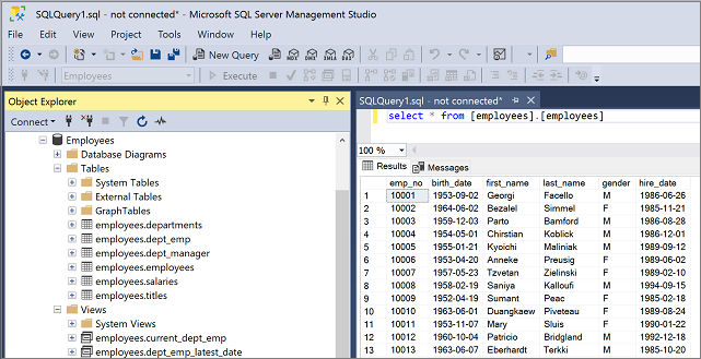 Captura de pantalla de SQL Server Management Studio.