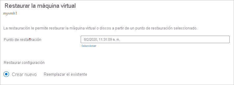 Asistente para configurar la restauración de máquina virtual