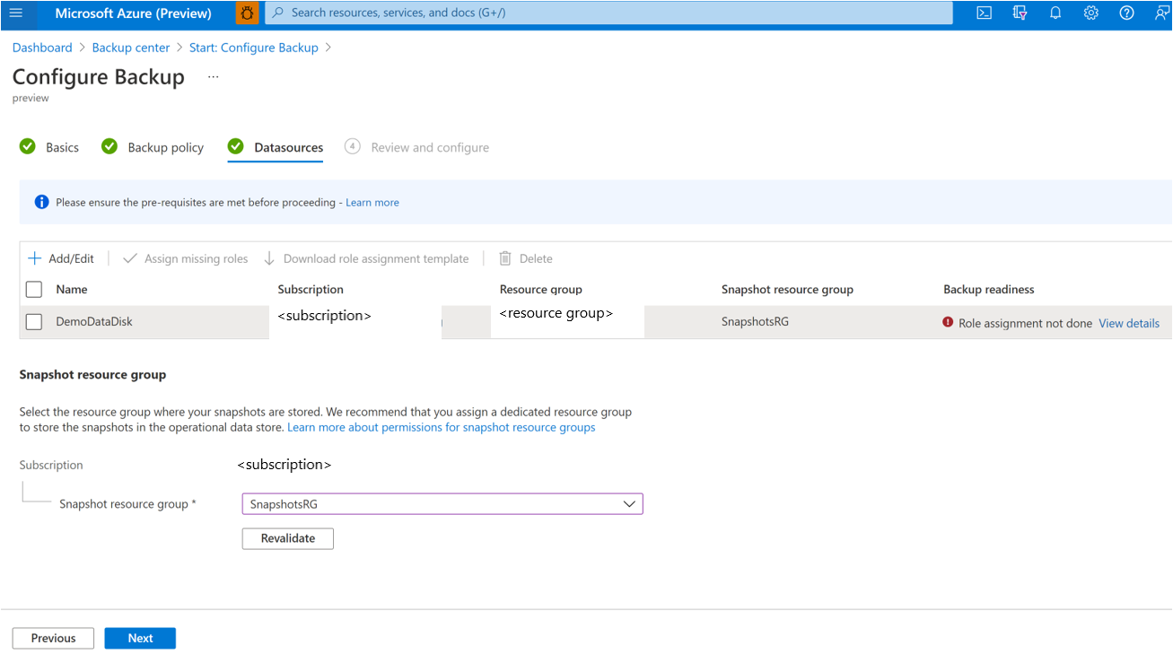 Captura de pantalla que muestra el mensaje de error Role assignment not done (Asignación de roles no realizada).