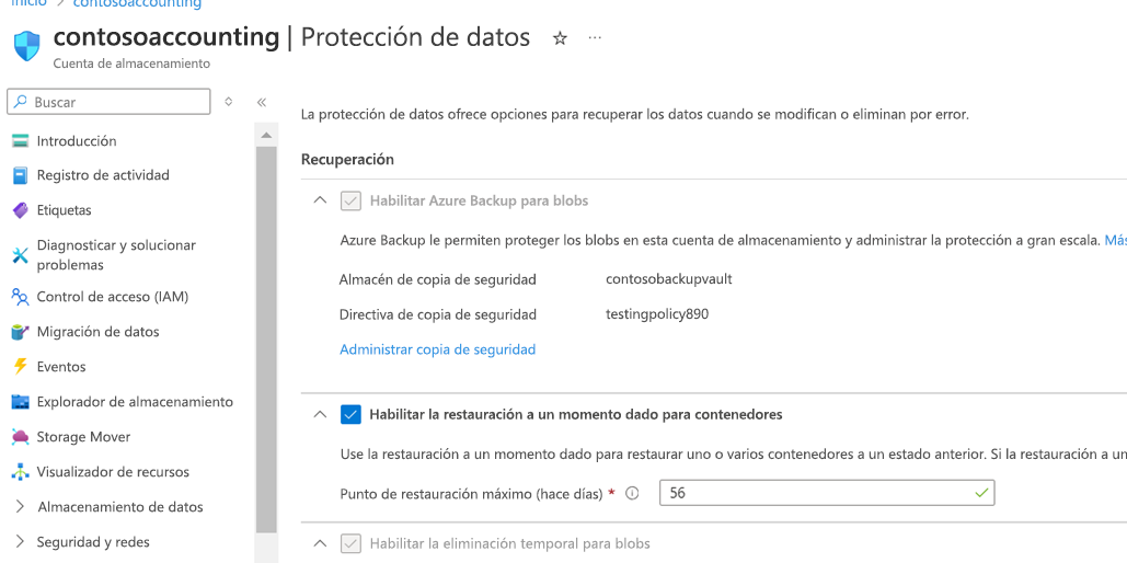 Pestaña Protección de datos