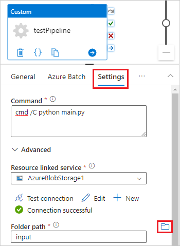 Captura de pantalla de la pestaña Configuración para el trabajo de Batch.