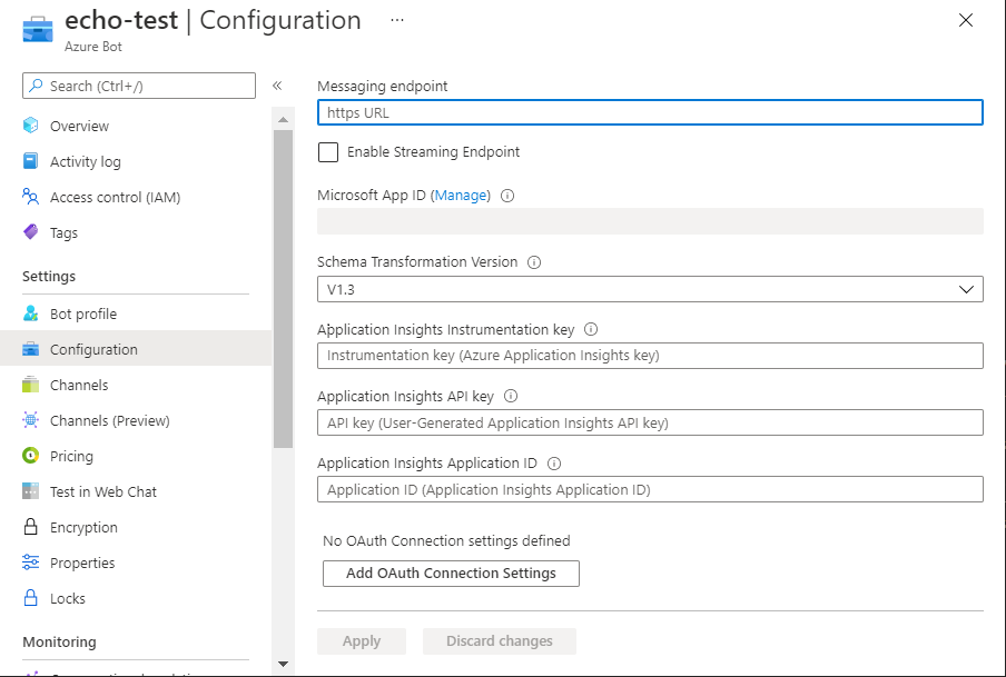 Opciones de configuración del bot.