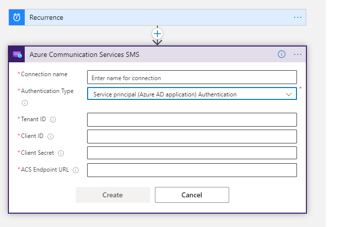 Captura de pantalla que muestra la configuración de autenticación de entidad de servicio.