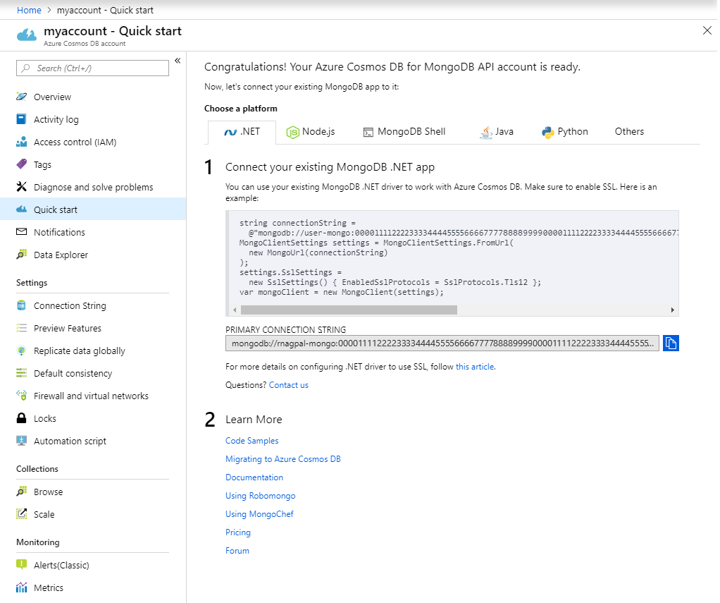 Captura de pantalla del panel de notificaciones de Azure Portal.