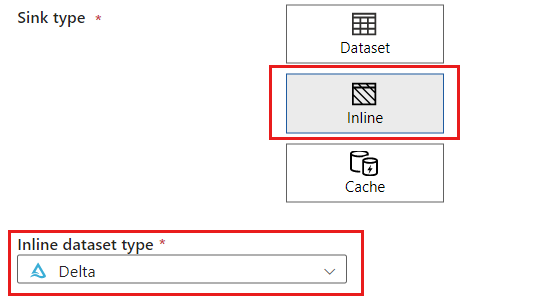 Captura de pantalla de la selección y el tipo de conjunto de datos Delta insertado para el receptor.