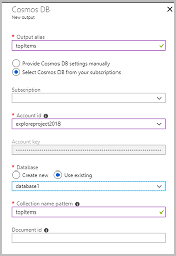 Salida de Azure Cosmos DB