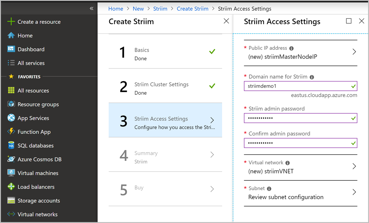 Configuración de acceso de Striim