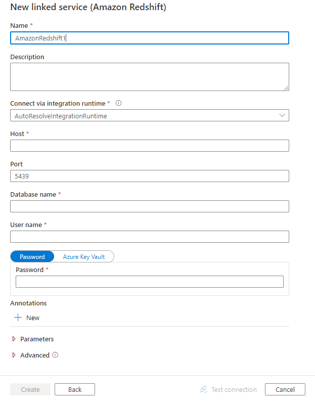 Configuración de un servicio vinculado a Amazon Redshift.