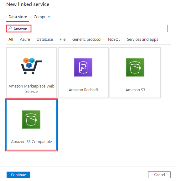 Seleccione el conector de Amazon S3 Compatible Storage.