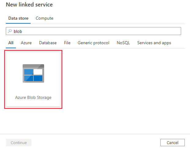 Selección del conector Azure Blob Storage.