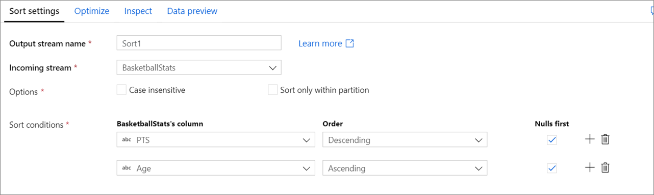 Configuración de ordenación