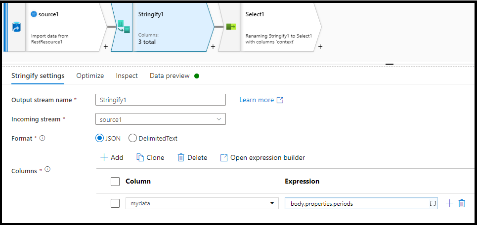 Configuración de la opción para convertir a cadena JSON