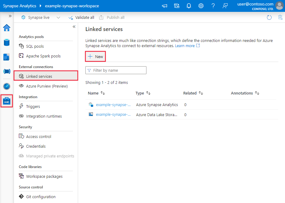 Creación de un servicio vinculado con la interfaz de usuario de Azure Synapse.