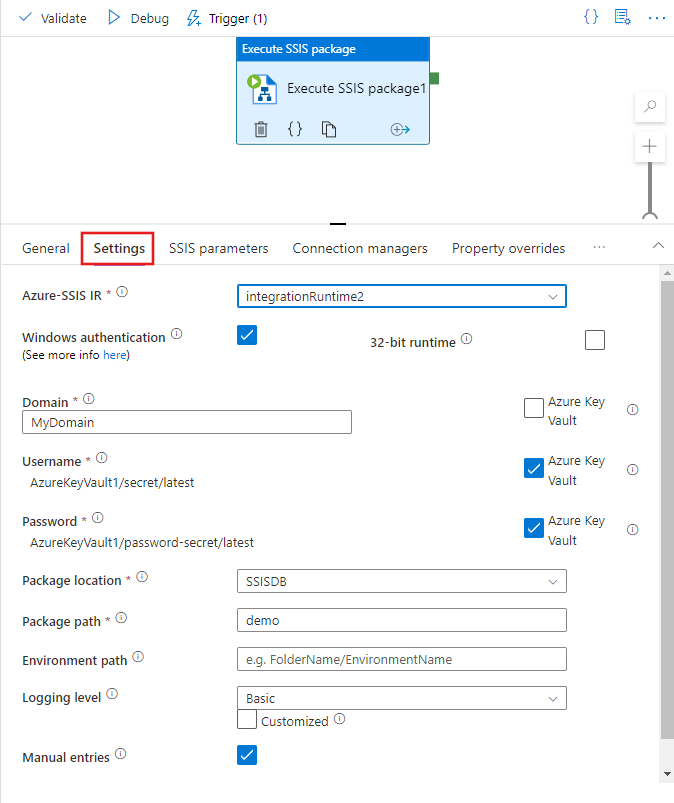 Establecer propiedades de la pestaña Settings (Configuración): Automatic (Automática)