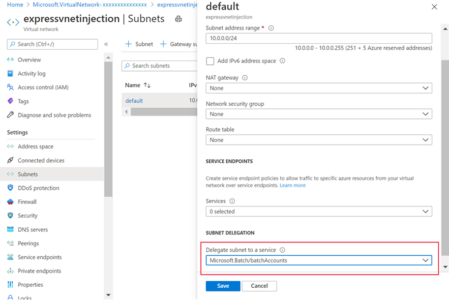 Delegar subred en Azure Batch