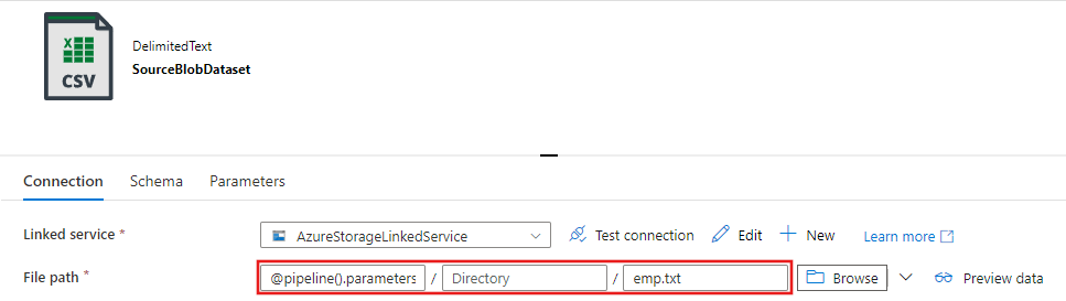 Muestra una captura de pantalla de la configuración del conjunto de datos de origen.