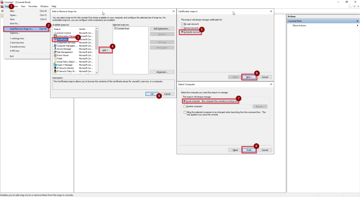 Captura de pantalla en la que se muestra la visualización de certificados en el complemento MMC.