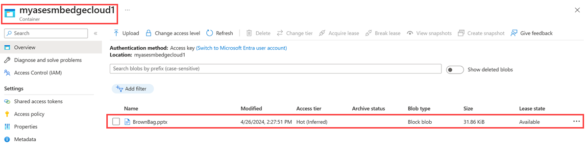 Comprobación de los datos de la cuenta de almacenamiento