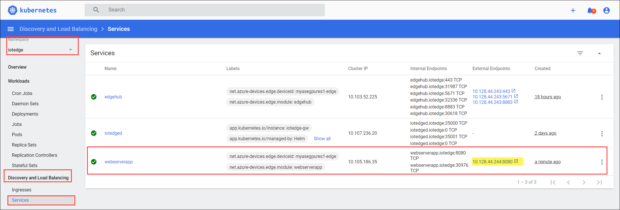 Conexión a la aplicación de servidor web en el punto de conexión externo