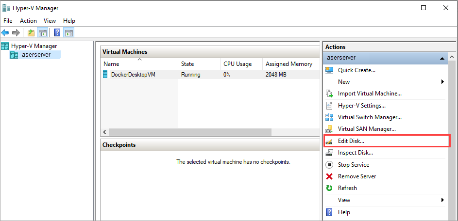 Apertura del administrador de Hyper-V