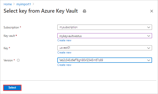 Una clave en una instancia de Azure Key Vault