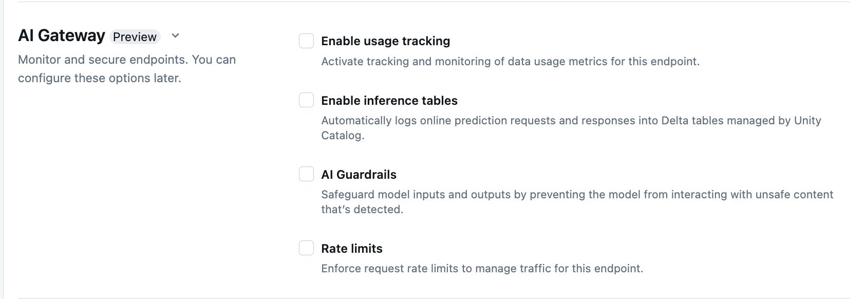 Configuración de características de AI Gateway