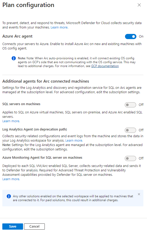 Captura de pantalla que muestra los conmutadores del plan Defender para bases de datos.